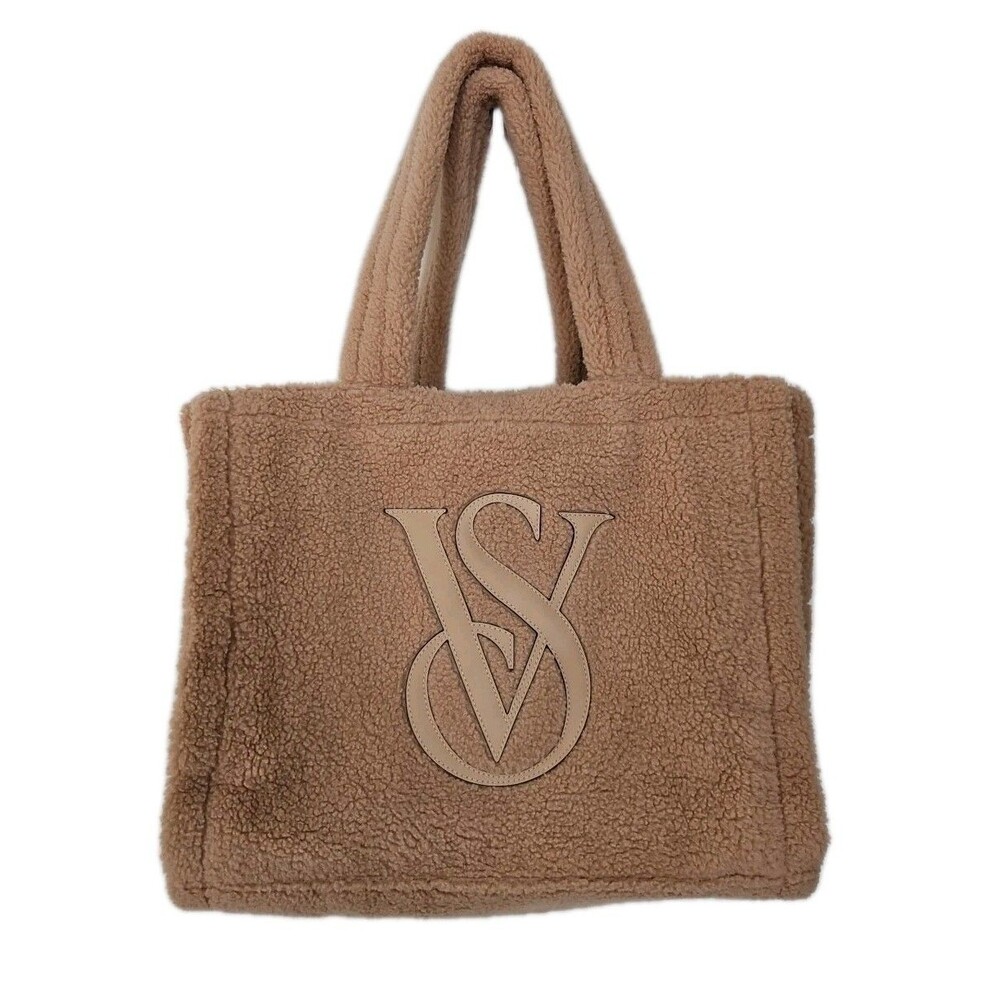 Victoria's Secret Plush Fleece Beige Tote Bag Sherpa Fluffy - Picture 1 of 10